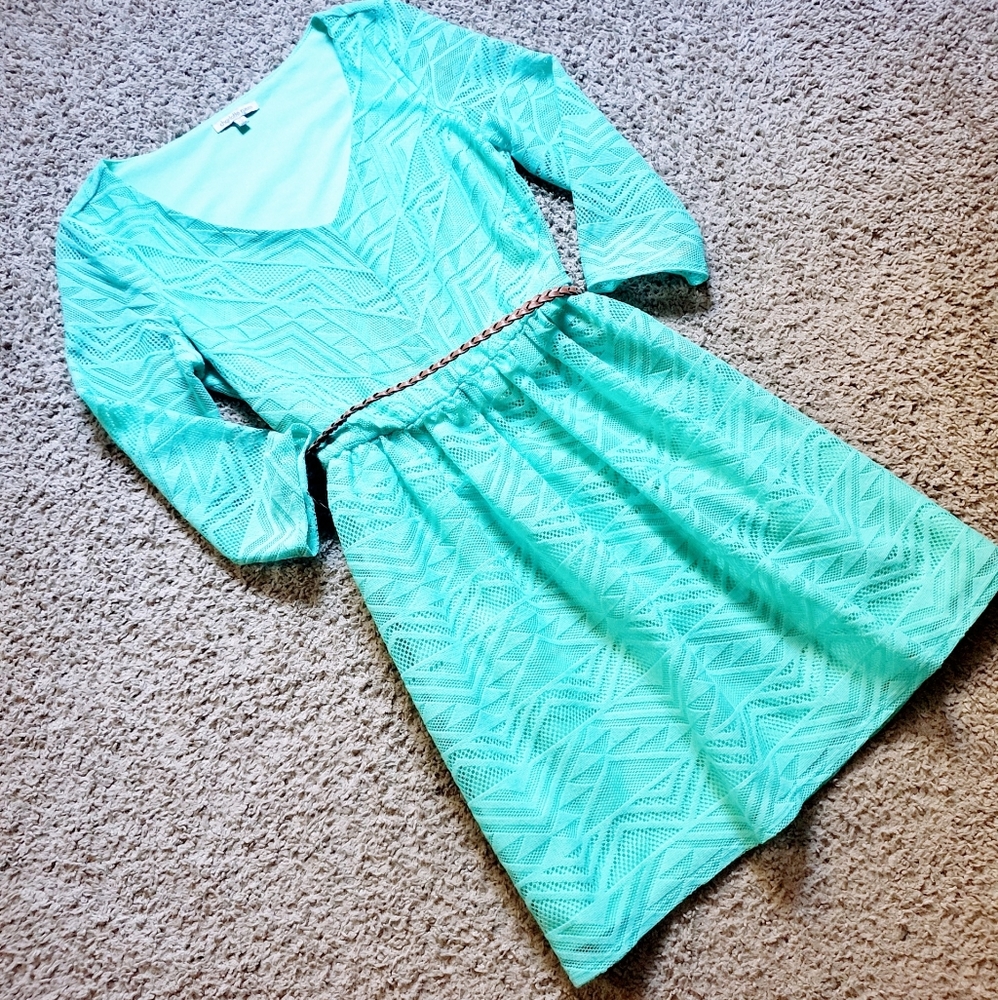 Mint chevron print belted dress